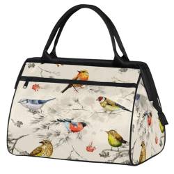 Winter Gimpel Blume Vogel Turnbeutel für Damen Herren, Reise Sport Duffel Bag mit Trolleyhülle, wasserdichte Sport Gym Bag Weekender Übernachtung Tasche Carry On Tote Bag für Reisen Gym Sport, Winter von cfpolar