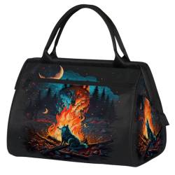 Wolf Campfire Under Moon Turnbeutel für Damen und Herren, Reise-Sporttasche mit Trolley-Hülle, wasserdichte Sport-Gym-Tasche, Wochenend-Übernachtungstasche, Tragetasche für Reisen, Fitnessstudio, von cfpolar