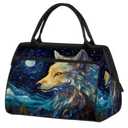 Wolf Sternenhimmel Turnbeutel für Damen Herren, Reise Sport Duffel Bag mit Trolleyhülle, wasserdichte Sport Gym Bag Weekender Übernachtung Tasche Carry On Tote Bag für Reisen Gym Sport, Wolf von cfpolar