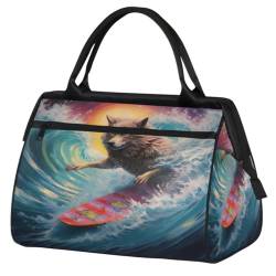 Wolf Surfen Weltraum Turnbeutel für Damen Herren, Reise Sport Duffel Bag mit Trolleyhülle, wasserdichte Sport Gym Bag Weekender Übernachtung Tasche Carry On Tote Bag für Gym Sport Reisen, Wolf Surfen von cfpolar