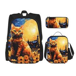 cfpolar 3 Stück Rucksack, Kuh Bunte Blumen Floral Rucksack Mittagessen Tasche Bleistift Fall Reise Laptop Rucksack Büchertasche Lunch Box Thermische Kühler Tote Tasche Kulturbeutel Für Arbeit Picknick von cfpolar