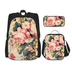 cfpolar 3 Stück Rucksack, Pferd Blumen Rucksack Mittagessen Tasche Bleistift Fall Reise Laptop Rucksack Büchertasche Lunch Box Thermal Cooler Tote Bag Kulturbeutel Für Arbeit Picknick Reisen von cfpolar