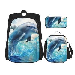 cfpolar 3-teiliger Rucksack, Kolibri Blumen Blätter Rucksack Mittagessen Tasche Federmäppchen Reise Laptop Rucksack Büchertasche Lunchbox Thermo-Kühltasche Kulturbeutel für Arbeit Picknick Reisen von cfpolar