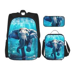 cfpolar 3-teiliger Rucksack, cooler Feuerwolf-Rucksack, Lunch-Tasche, Federmäppchen, Reise-Laptop-Rucksack, Büchertasche, Lunchbox, Thermo-Kühltasche, Kulturbeutel, Aufbewahrungstasche für Arbeit, von cfpolar