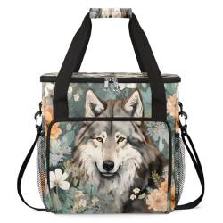 cfpolar Personalisierte Tragetasche für Kaffeemaschinen, Reise-Tragetasche, kompatibel mit K-Mini oder K-Mini Plus, für Einzelportion-Kaffeebrauer, Aquarell, Wolf, Gänseblümchen, Blumen von cfpolar