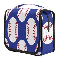 cfpolar Sport Baseball blauer Hintergrund Kulturbeutel zum Aufhängen Reise Kulturbeutel Große Kapazität Kosmetiktasche mit Haken zum Aufhängen Wasserdicht Tragbare Make-up-Tasche Reise Organizer von cfpolar