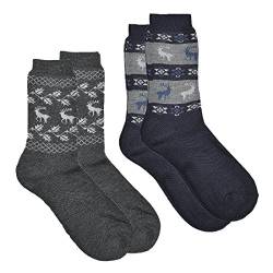 2 Paar Norweger-Country-Socks mit Schafwolle, Norweger-Dessins, für Damen und Herren CH-592 (43-46, Schwarz-Grau) von ch-home-design