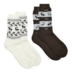 2 Paar Norweger-Country-Socks mit Schafwolle, Norweger-Dessins, für Damen und Herren CH-592 (43-46, Wollweiß-Braun) von ch-home-design