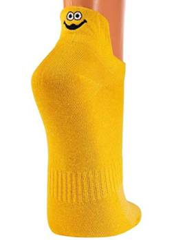 Unisex Sneakers Socken"Fersen-Stick" '3 Paar' Hunde oder Smileys Motive Damen und Herren 36/41 42/47 CH-6207 (36/41, Gelb-Smileys) von ch-home-design