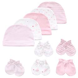 chamie Babymütze und Fäustlinge, Neugeborenes Set, 5 Mützen und 5 Paar Fäustlinge für Babys, Jungen, Mädchen, 0-6 Monate, 100% Baumwolle, Rosa … von chamie