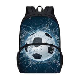 chaqlin 17 Zoll Rucksack Wasser Fußball Druck Kinder Schultaschen Große Buchtaschen Jungen Mädchen Casual Daypack Reise Rucksack Fußball Fußball Design Schule Rucksack von chaqlin