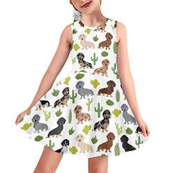 chaqlin Ärmelloses Kleid für kleine Mädchen, Rundhalsausschnitt, A-Linie, Midi-Skater-Swing-Kleid, Top für Kinder, Babys von 3–16 Jahren, Süßer Dackel-Kaktus, 5-6 Jahre von chaqlin