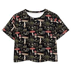 chaqlin Damen Crop Tops Kurzarm T-Shirts Workout Crop Tops Shirts Rundhalsausschnitt T-Shirts, Größe S-2XL, Pilzmotiv, Small von chaqlin