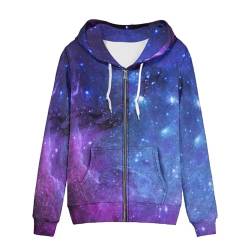 chaqlin Damen Full-Zip Hoodie Sweatshirt Athletic Hoodies Zip Up Hoodies Pullover Langarm Jacke mit Tasche Kordelzug, Galaxy Blue Night, 38 von chaqlin