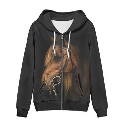 chaqlin Damen Full-Zip Hoodie Sweatshirt Athletic Hoodies Zip Up Hoodies Pullover Langarm Jacke mit Tasche Kordelzug, Tier Braunes Pferd, 36 von chaqlin