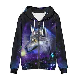 chaqlin Damen Full-Zip Hoodie Sweatshirt Athletic Hoodies Zip Up Hoodies Sweater Langarm Jacke mit Tasche Kordelzug, 3D Galaxy Wolf, 38 von chaqlin