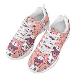 chaqlin Damen Herren Laufschuhe Leichte weiche Sport Gym Fitness Sneaker für Krankenschwester Doktor Cute Bear Pattern Trainer mit Schnürung Größe EU41 von chaqlin