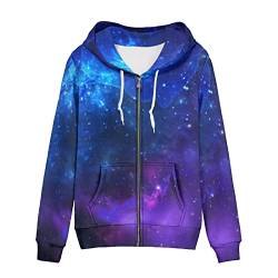 chaqlin Damen Kapuzen-Sweatshirts Casual Langarm Oversized Hoodies Zip Up Jacken mit Taschen Kordelzug, Galaxy Sternenhimmel, 50 von chaqlin