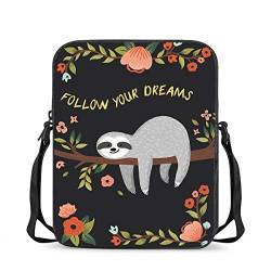 chaqlin Follow Your Dream Print Messenger Schulter Totebags für Damen Casual Sport Reise Mini Umhängetaschen Kinder Schulanfang Geschenke mit süßem Faultier Design,Schwarz von chaqlin