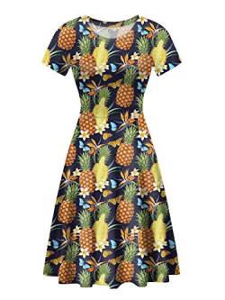 chaqlin Frauen Casual Lose A Linie Midi Kleid Sommer Elegant Kurzarm Kleid mit Rundhalsausschnitt Größe S-XXL, Ananas, L von chaqlin