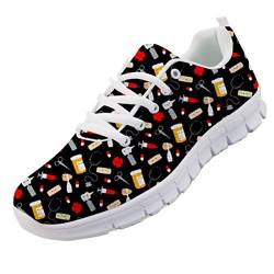 chaqlin Frauen Casual Running Walking Sneakers Schnüren Komfortable Soft Flats Sport Gym Trainer für Herren mit Cute Nurse Schuhe Schwarz Größe Eur39 von chaqlin