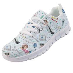 chaqlin Frauen Turnschuhe Cartoon Krankenwagen Muster Krankenschwester Wohnungen Schuhe Casual Damen Schuhe EU43 von chaqlin