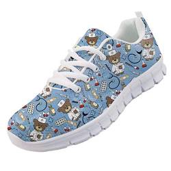 chaqlin Herren Damen Laufschuhe Blau Cartoon Bär Krankenschwester Bär Turnschuhe Atmungsaktive Trainer Arbeitsschuhe EU43 von chaqlin