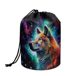 chaqlin Kosmetiktasche mit Kordelzug, für Damen und Mädchen, tragbare Kosmetiktasche mit Kordelzug, Reise-Kosmetik-Waschtasche, Galaxy Night Wolf, Einheitsgröße, Kulturbeutel von chaqlin