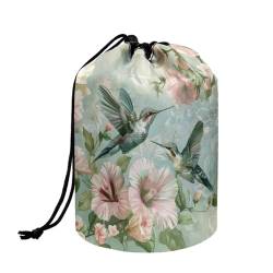 chaqlin Kosmetiktasche mit Kordelzug, für Damen und Mädchen, tragbare Kosmetiktasche mit Kordelzug, Reise-Kosmetik-Waschtasche, Retro-Blumen-Vogel, Einheitsgröße, Kulturbeutel von chaqlin