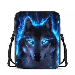 chaqlin Kuriertasche für Jungen und Mädchen, Mini-Crossbody-Taschen für Kinder, Neonblauer Wolf, Einheitsgröße, Umhängetasche von chaqlin