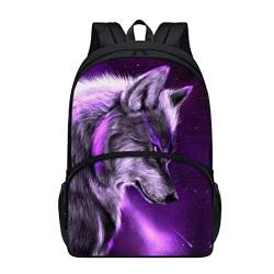 chaqlin Lila Tier Wolf Schulrucksack für Jungen Mädchen Casual Daypack 17 Zoll Zurück zur Schule Buchtaschen Tier Reise Rucksack Große Kapazität Laptop Rucksack Kinder Schultaschen mit Vordertasche von chaqlin