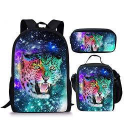chaqlin Mode Galaxy Tier Rucksack Schultaschen für Jungen Mädchen Büchertasche Tagesrucksack, (3 Stück) Leopardenmuster, Einheitsgröße von chaqlin