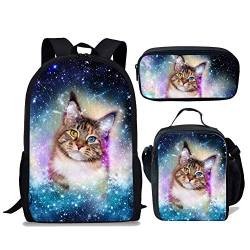 chaqlin Mode Galaxy Tier Rucksack Schultaschen für Jungen Mädchen Büchertasche Tagesrucksack, (3 Stück) getigerte Katze, Einheitsgröße von chaqlin