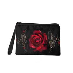 chaqlin Münzgeldbeutel für Damen, Reise-Kosmetiktasche, kleine Geldbörse, Tasche mit Riemen, Reißverschluss, Stilvolles Rosenrot, Einheitsgröße, Münztasche von chaqlin