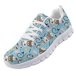 chaqlin Nette Krankenschwester Schuhe Damen Herren Sneaker Blau Cartoon Bär Doktor Muster Lace Up Sportschuhe Atmungsaktive Laufschuhe Für Frühling Sommer Eu36 von chaqlin