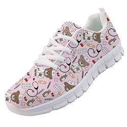 chaqlin Nette Krankenschwester Schuhe Rosa Frauen Herren Sneaker Cartoon Bär Doktor Muster Lace Up Sportschuhe Atmungsaktive Laufschuhe Für Damen Mädchen Geschenke Eu37 von chaqlin