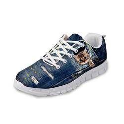 chaqlin Niedlichen Tier Sneaker Mädchen Damen Casual Sport Gym Trainer Leichte Outdoor Reise Laufschuhe Denim Katze Muster Größe 38 von chaqlin