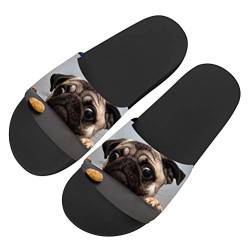 chaqlin Niedlicher Mops-Hundedruck Dusch und Badeschuhe,Sommer Slide Hausschuhe für Herren Damen Indoor Open Toe Sandalen Schuhe,36 EU von chaqlin