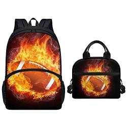 chaqlin Schulrucksack, Kinder-Büchertaschen-Set, Jungen und Mädchen, Schultaschen-Set mit isolierter Lunch-Tragetasche, Picknicktaschen, 2 Stück Geschenke zum Schulanfang, Flame Ruby Soccer, Einheitsgröße, Schulranzen-Set von chaqlin