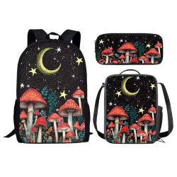 chaqlin Schultaschen-Set für Kinder, 3-teilig, Rucksack mit Lunchtasche, Federmäppchen, Tier, Dinosaurier, Wolf, Fußball, bedruckt, für Jungen und Mädchen, Mondpilz, Einheitsgröße, Kinderrucksack von chaqlin