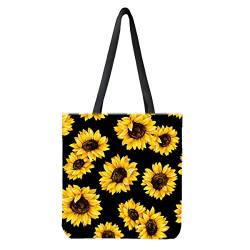 chaqlin Sunflower Canvas Einkaufstaschen Große Kapazität Wiederverwendbare Einkaufstaschen Damenmode Schulterhandtaschen, Schwarz von chaqlin
