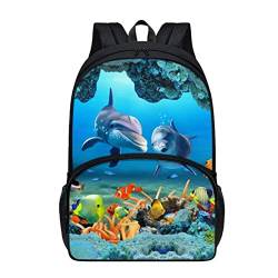 chaqlin Tier Hai Schultaschen Jungen Mädchen Rucksack Unter Welt Delphin Print Kinder Schulrucksack Buchtaschen Große Sporttaschen Rucksack Leichter Casual Daypack von chaqlin