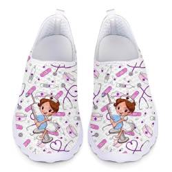 chaqlin Weiße Krankenschwester Sportschuhe für Damen,Nette Cute Nurse Sneakers Turnschuhe,Krankenschwester Laufschuhe Atmungsaktiv Freizeitschuhe Walkingschuhe für Mädchen,Größe 40 EU von chaqlin