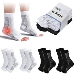 4 Paar Sprunggelenkbandage Kompressionssocken für Damen/Herren Kompressionsstrümpfe Knöchelbandage Fußbandage für Plantarfasziitis Arthritis Verstauchte Knöchel Fersensporn Sport (Schwarz+Weiß, 43-46) von cheap4uk