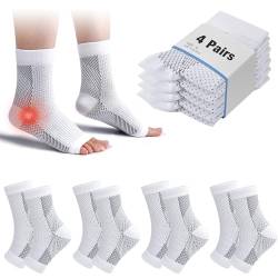 4 Paar Plantarfasziitis Socken Kompressionsstrümpfe für Fußgewölbe Ferse und Knöchel Unterstützung Orthopädische Kompressionssocken für Herren und Damen Fersensporn Bandage (Weiß, 46-51) von cheap4uk