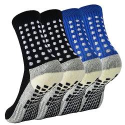 cheap4uk 2 Paare Grip Socken Fussball Fußball Socken Kinder Herren Damen Polsterung Sportsocken Socken Fussball Rutschfeste Football Socks (as3, alpha, s, regular, regular, Schwarz+Blau) von cheap4uk