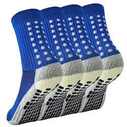 cheap4uk 2 Paare Grip Socken Fussball Fußball Socken Kinder Herren Damen Polsterung Sportsocken Socken Fussball Rutschfeste Football Socks (as3, alpha, x_l, regular, regular, Blau) von cheap4uk