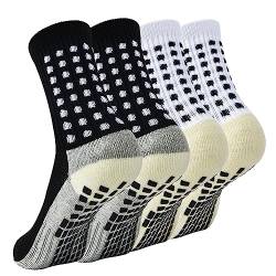 cheap4uk 2 Paare Grip Socken Fussball Fußball Socken Kinder Herren Damen Polsterung Sportsocken Socken Fussball Rutschfeste Football Socks (as3, alpha, x_l, regular, regular, Schwarz+Weiß) von cheap4uk