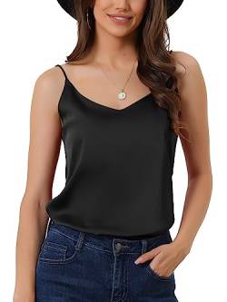 cheibear Damen Satin Cami Top Basic Top mit V Ausschnitt und Spaghettiträgern seidiges Camisole Schwarz M von cheibear