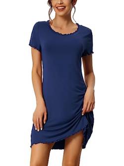 cheibear Damen-Schlafshirt, kurzärmeliges Rüschen-Nachthemd, Schlafhemden, Loungewear-Nachthemden Blau M von cheibear